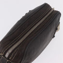 LOEWE Clutch Bag Leather Dark Brown Silver Auth 211101-6