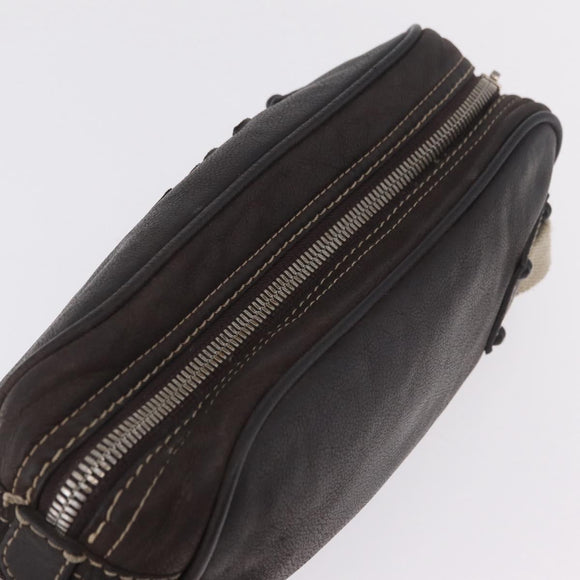LOEWE Clutch Bag Leather Dark Brown Silver Auth 211101