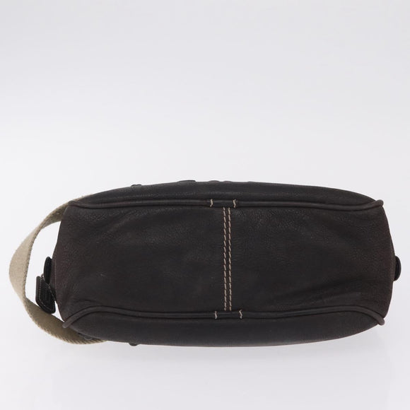 LOEWE Clutch Bag Leather Dark Brown Silver Auth 211101