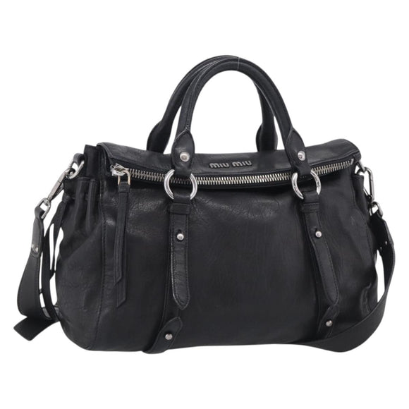 Miu Miu Hand Bag Vitellolux 2way Black Silver Auth 211112V
