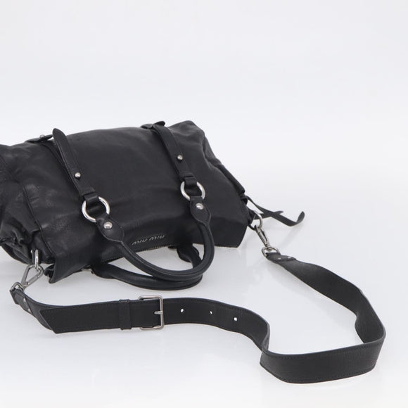 Miu Miu Hand Bag Vitellolux 2way Black Silver Auth 211112V