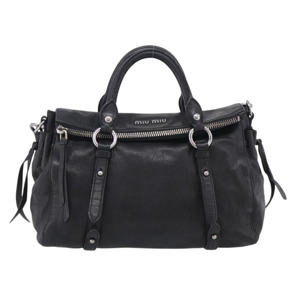 Miu Miu Hand Bag Vitellolux 2way Black Silver Auth 211112V