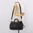 Miu Miu Hand Bag Vitellolux 2way Black Silver Auth 211112V-27
