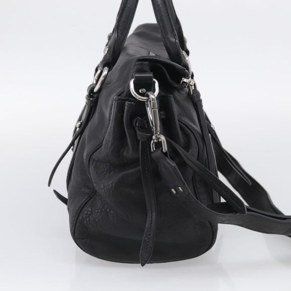 Miu Miu Hand Bag Vitellolux 2way Black Silver Auth 211112V