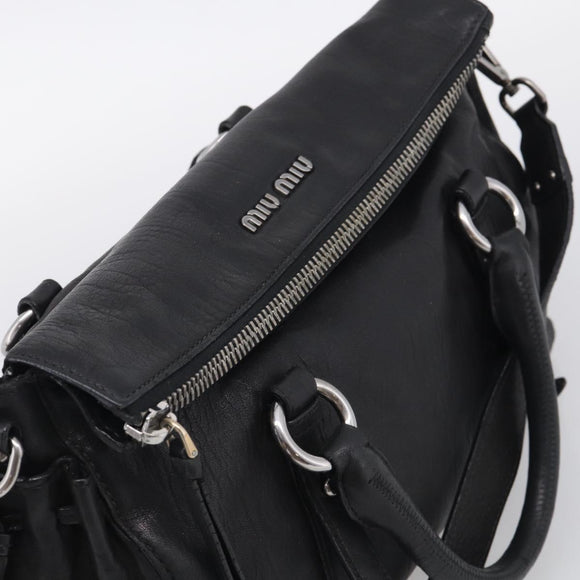 Miu Miu Hand Bag Vitellolux 2way Black Silver Auth 211112V