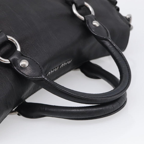 Miu Miu Hand Bag Vitellolux 2way Black Silver Auth 211112V