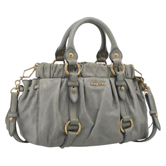 Miu Miu Hand Bag Vitellolux 2way Gray Gold Auth 211115V