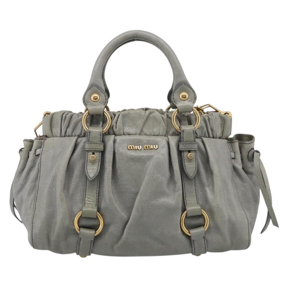 Miu Miu Hand Bag Vitellolux 2way Gray Gold Auth 211115V