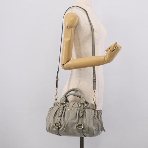 Miu Miu Hand Bag Vitellolux 2way Gray Gold Auth 211115V