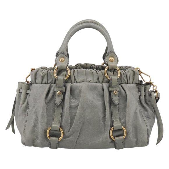 Miu Miu Hand Bag Vitellolux 2way Gray Gold Auth 211115V