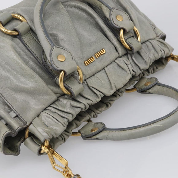 Miu Miu Hand Bag Vitellolux 2way Gray Gold Auth 211115V