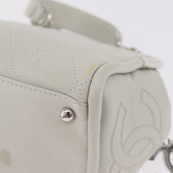 CHANEL Matelasse Hand Bag Lamb Skin Ivory Silver CC Auth 211116V