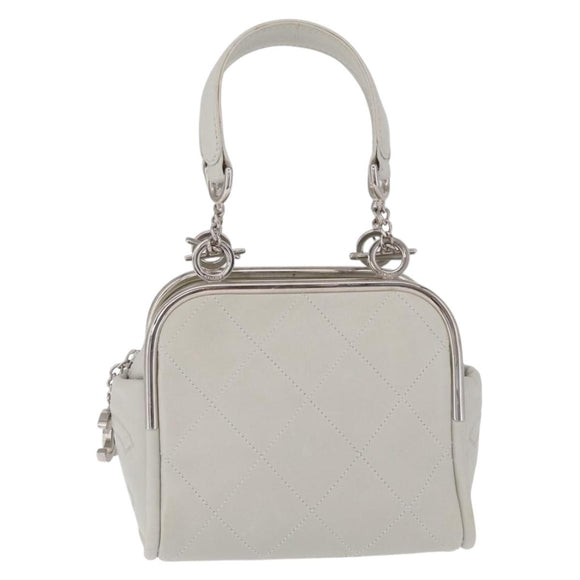 CHANEL Matelasse Hand Bag Lamb Skin Ivory Silver CC Auth 211116V