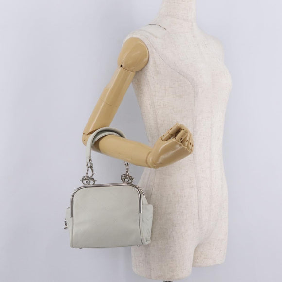 CHANEL Matelasse Hand Bag Lamb Skin Ivory Silver CC Auth 211116V