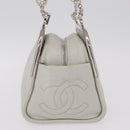 CHANEL Matelasse Hand Bag Lamb Skin Ivory Silver CC Auth 211116V-4