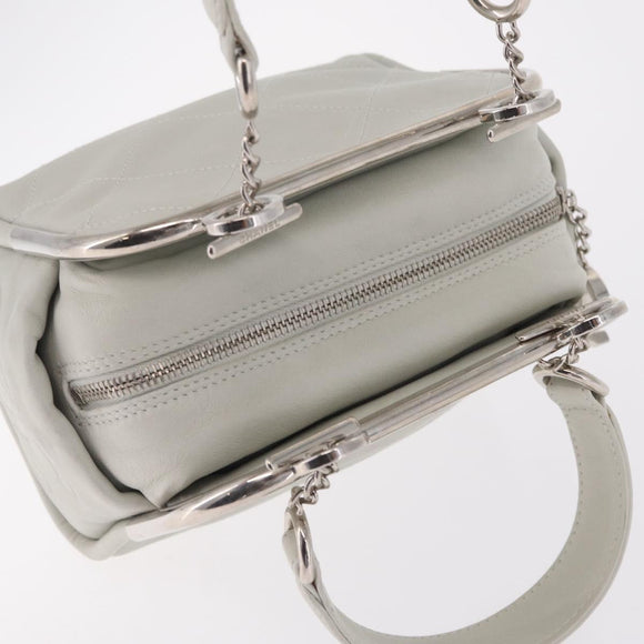 CHANEL Matelasse Hand Bag Lamb Skin Ivory Silver CC Auth 211116V