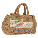 PRADA Hand Bag Raffia 2way Beige Gold Auth 211121V-1