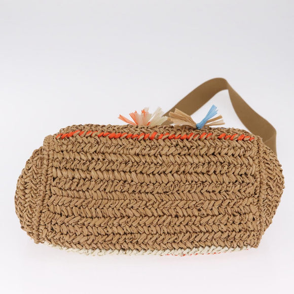 PRADA Hand Bag Raffia 2way Beige Gold Auth 211121V