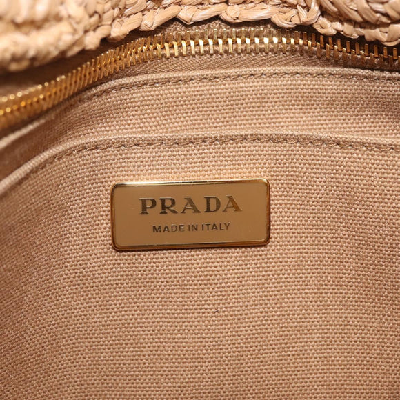 PRADA Hand Bag Raffia 2way Beige Gold Auth 211121V