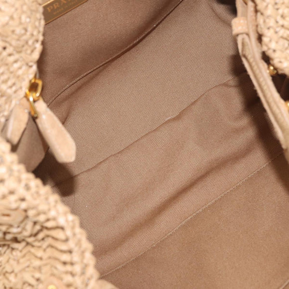 PRADA Hand Bag Raffia 2way Beige Gold Auth 211121V