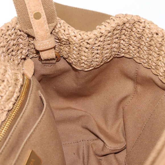 PRADA Hand Bag Raffia 2way Beige Gold Auth 211121V