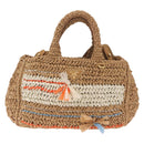 PRADA Hand Bag Raffia 2way Beige Gold Auth 211121V-2