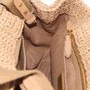 PRADA Hand Bag Raffia 2way Beige Gold Auth 211121V-20