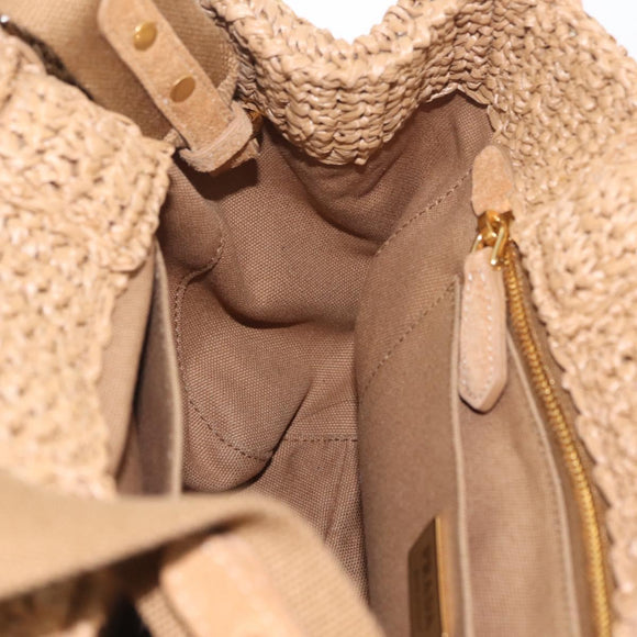 PRADA Hand Bag Raffia 2way Beige Gold Auth 211121V
