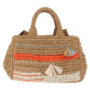 PRADA Hand Bag Raffia 2way Beige Gold Auth 211121V-3