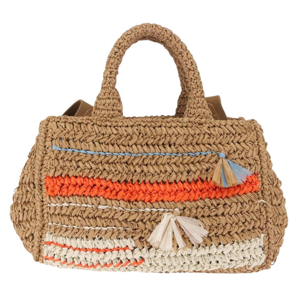 PRADA Hand Bag Raffia 2way Beige Gold Auth 211121V