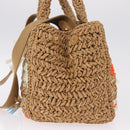 PRADA Hand Bag Raffia 2way Beige Gold Auth 211121V-4