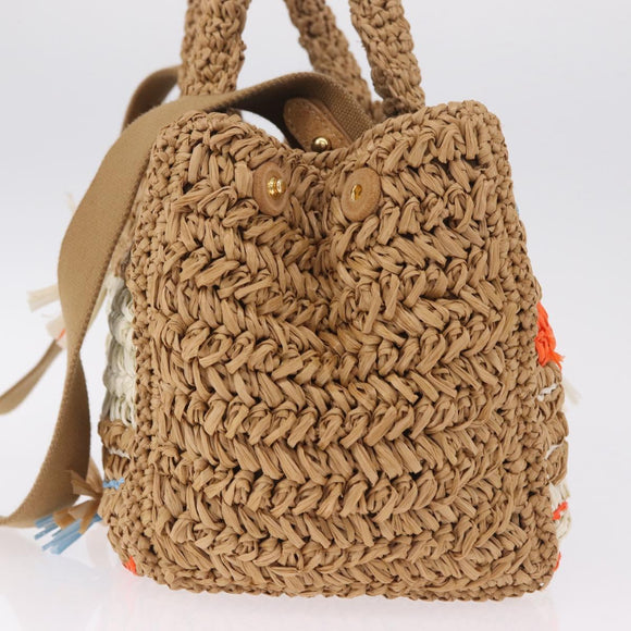 PRADA Hand Bag Raffia 2way Beige Gold Auth 211121V