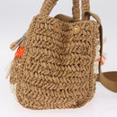 PRADA Hand Bag Raffia 2way Beige Gold Auth 211121V-5