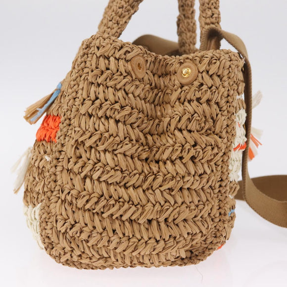 PRADA Hand Bag Raffia 2way Beige Gold Auth 211121V