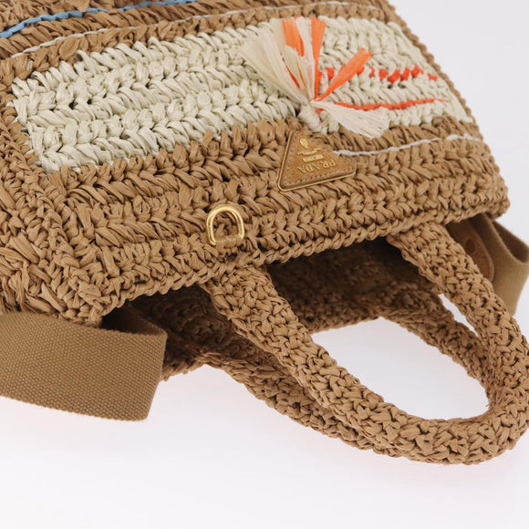 PRADA Hand Bag Raffia 2way Beige Gold Auth 211121V