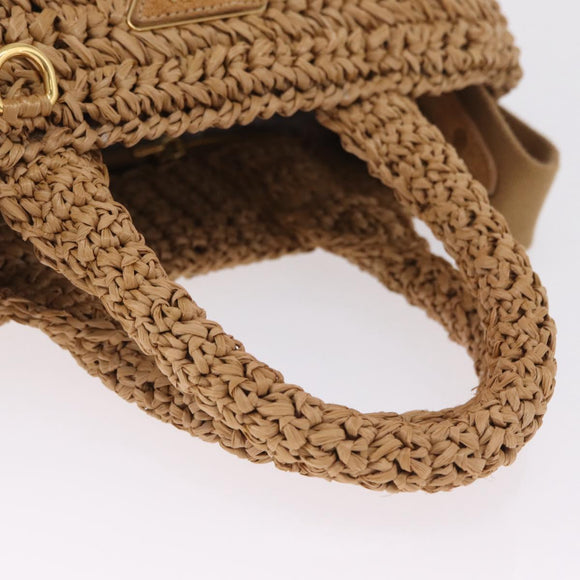 PRADA Hand Bag Raffia 2way Beige Gold Auth 211121V