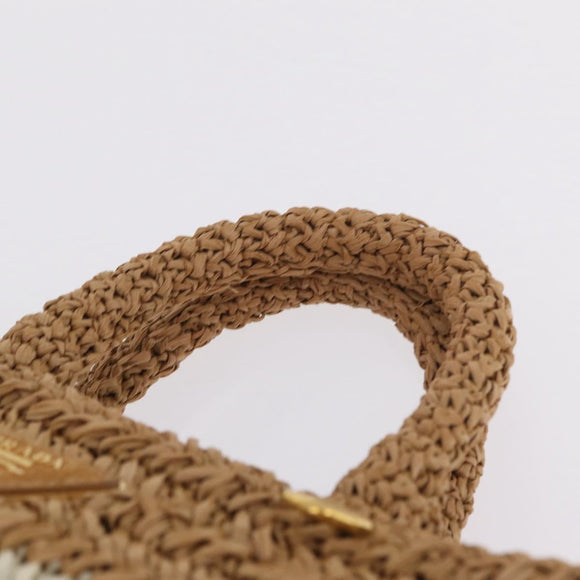 PRADA Hand Bag Raffia 2way Beige Gold Auth 211121V