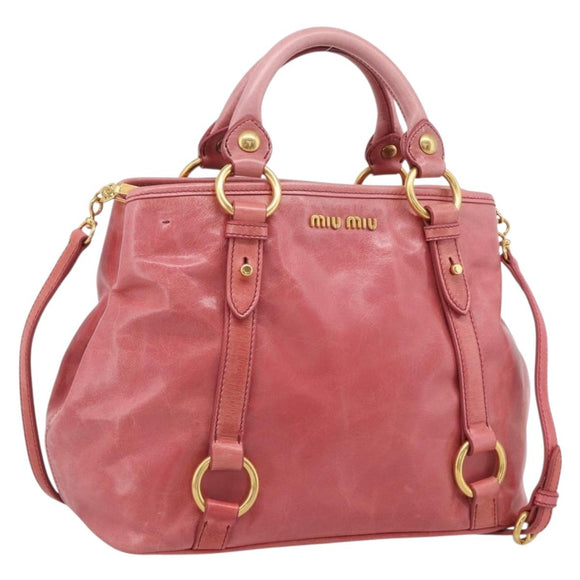 Miu Miu Hand Bag Vitellolux 2way Pink Gold Auth 211124V