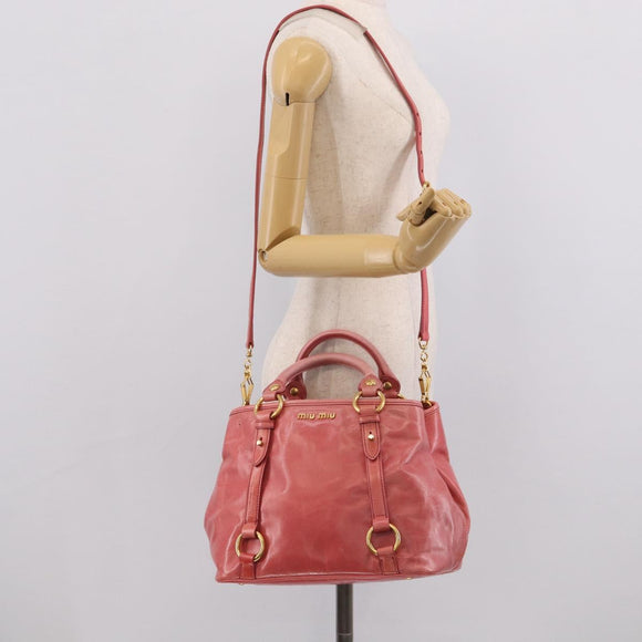 Miu Miu Hand Bag Vitellolux 2way Pink Gold Auth 211124V