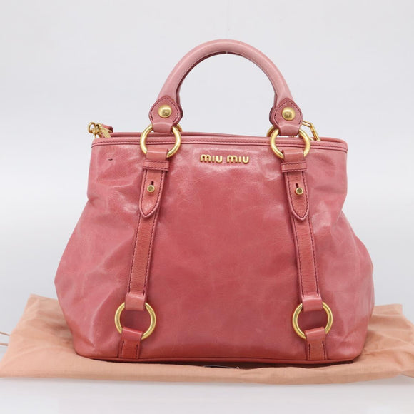 Miu Miu Hand Bag Vitellolux 2way Pink Gold Auth 211124V
