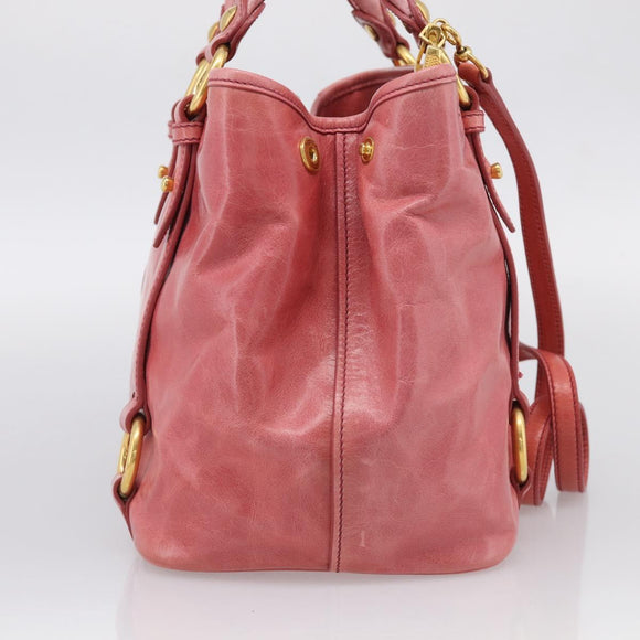 Miu Miu Hand Bag Vitellolux 2way Pink Gold Auth 211124V