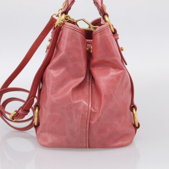 Miu Miu Hand Bag Vitellolux 2way Pink Gold Auth 211124V