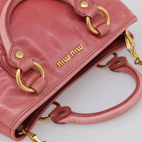 Miu Miu Hand Bag Vitellolux 2way Pink Gold Auth 211124V