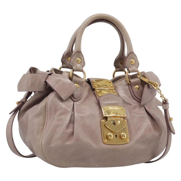 Miu Miu Hand Bag Vitellolux 2way Pink Gold Auth 211127V