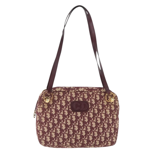 Christian Dior Trotter Canvas Shoulder Bag Red Gold Auth 211130A