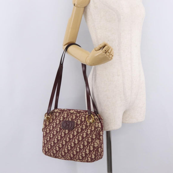Christian Dior Trotter Canvas Shoulder Bag Red Gold Auth 211130A