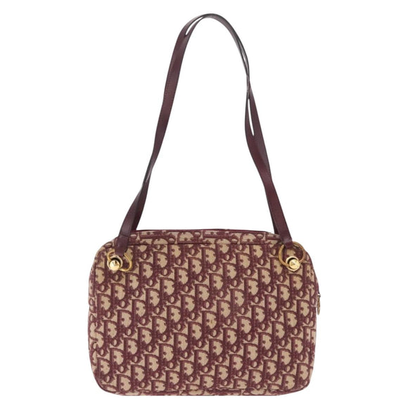 Christian Dior Trotter Canvas Shoulder Bag Red Gold Auth 211130A