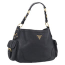 PRADA Shoulder Bag Leather Black Gold Auth 211133V-1