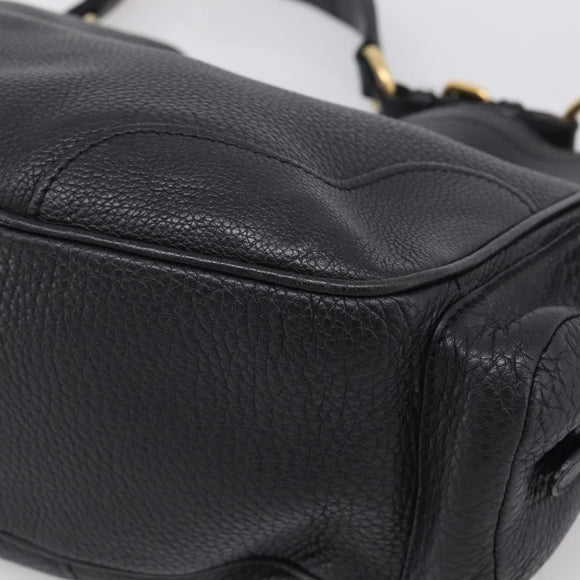 PRADA Shoulder Bag Leather Black Gold Auth 211133V