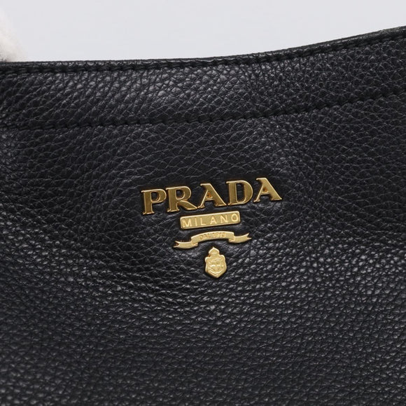 PRADA Shoulder Bag Leather Black Gold Auth 211133V